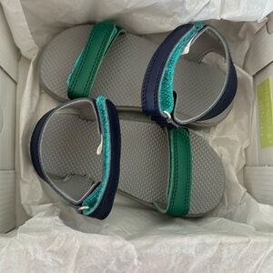 Ten Little Summer Sandals in Green/Blue, sz 8